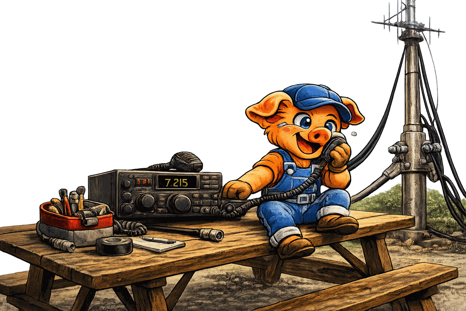 Elmer using a radio outdoors